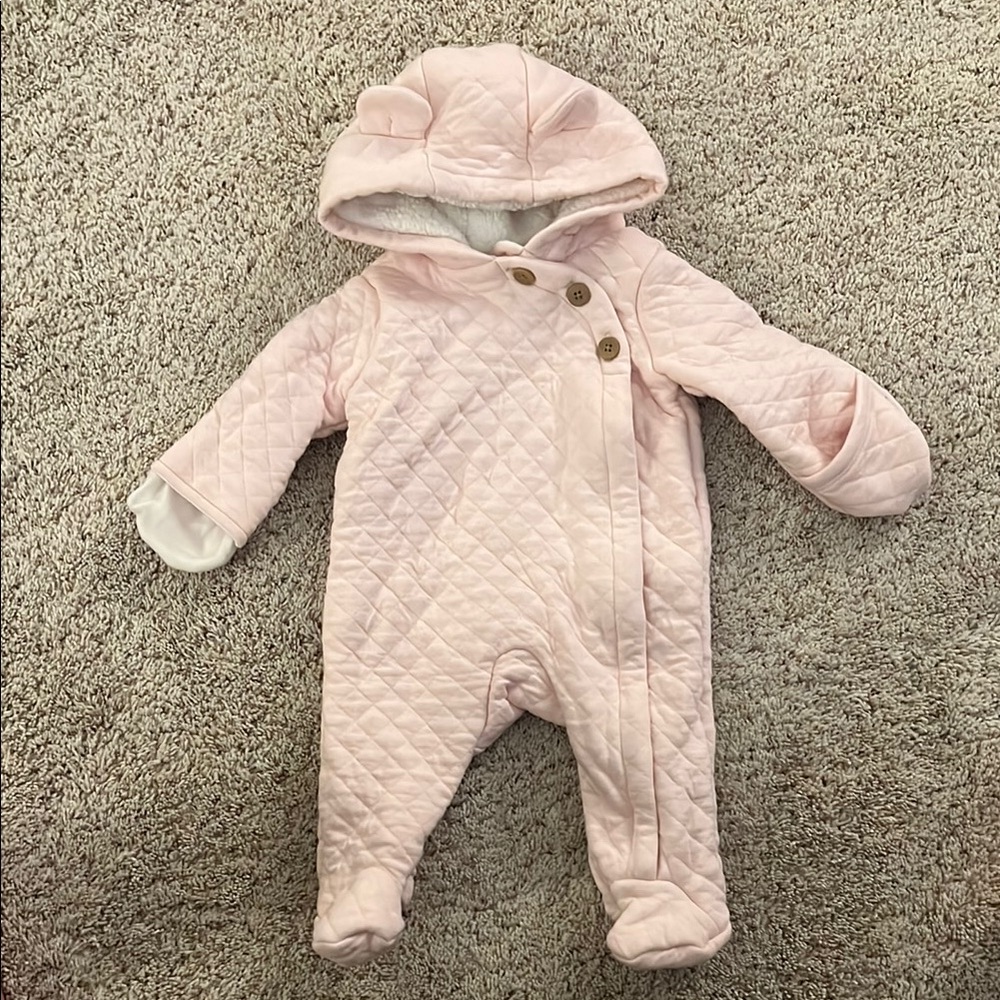 Quilted Pink Hooded Baby One Piece